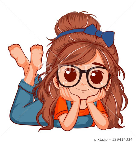 little girl pose on the floor 129414334