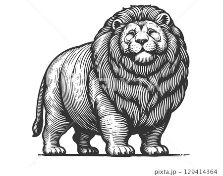 Chubby Lion engraving sketch vector illustration 129414364