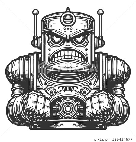 Angry vintage robot with gears vector illustration Angry vintage robot with gears vector illustration 129414677