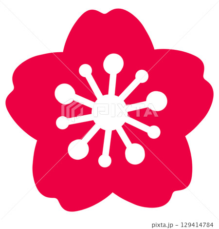 鮮やかなピンク色のシンプルな桜のイラスト 129414784