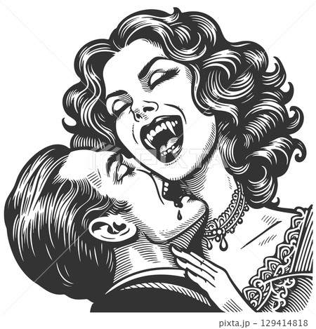 Vampire Couple in Dramatic Embrace vector 129414818