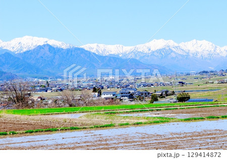 4月の安曇野からの北アルプス　　　信州の山々　　　春の北アルプス 129414872