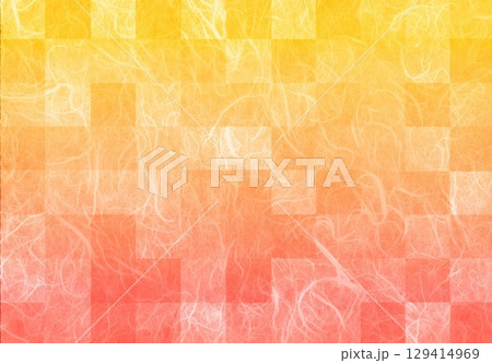 毛足のあるオレンジ色の和紙に格子柄 129414969