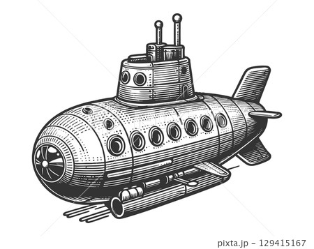 Cartoon Submarine sketch vector illustration Cartoon Submarine sketch vector illustration 129415167