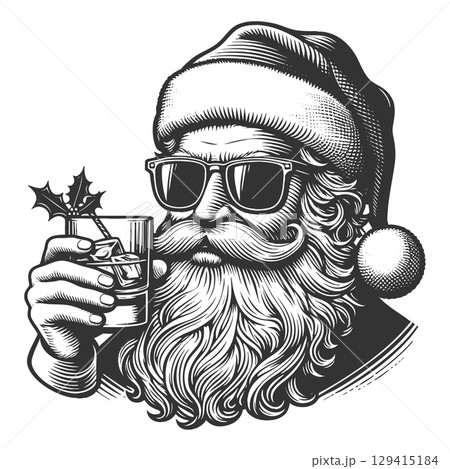 Cool Santa Drinking whisky Cocktail vector 129415184