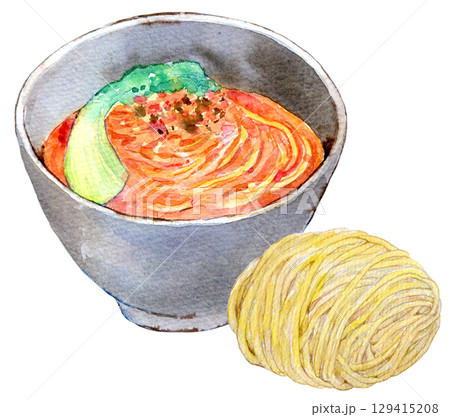 水彩イラスト　手描きイラスト　担々麺　生ラーメン 129415208