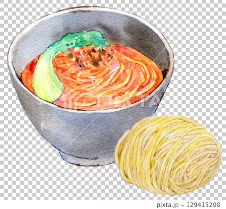 Watercolor illustration, hand-drawn illustration, dandan noodles, raw ramen Watercolor illustration, hand-drawn illustration, dandan noodles, raw ramen 129415208