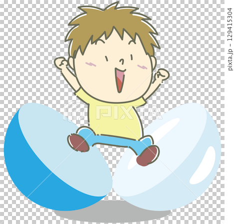 一個男孩從藍色太空艙中跳出來 129415304