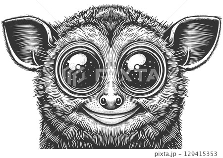 Tarsier with big eyes Face engraving vector 129415353