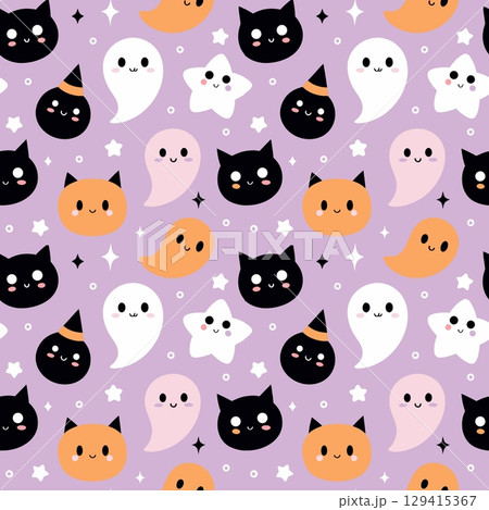 halloween pattern with pumpkin, ghost, skull, skull. vector seamless illustration halloween pattern with pumpkin, ghost, skull, skull. vector seamless illustration 129415367