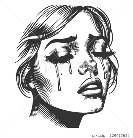 Crying woman with tears streaming down face vector 129415623
