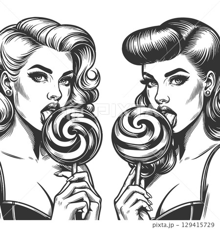 Retro Pin-Up Girls Lollipops vector illustration 129415729