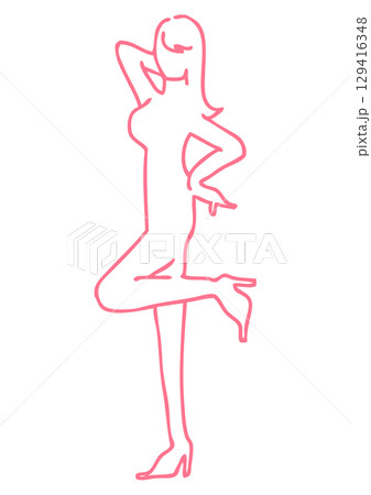 セクシーなポーズをしている長髪の女性のシルエット 129416348