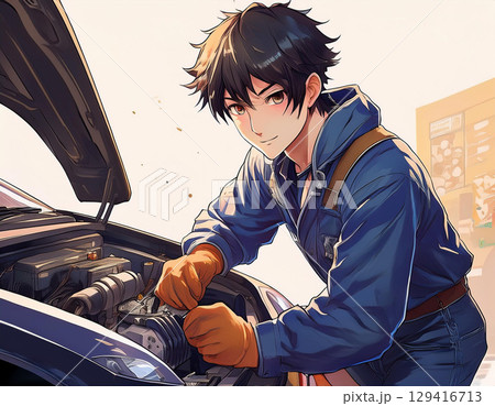 車の修理をする男性 129416713