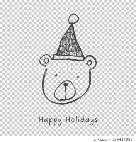 Bear face in Santa hat. Hand drawn line art illustration. 129417055