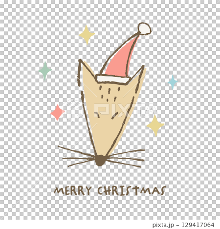 Fox face wearing a Santa hat. Hand-drawn rough line and pastel color illustration Fox face wearing a Santa hat. Hand-drawn rough line and pastel color illustration 129417064