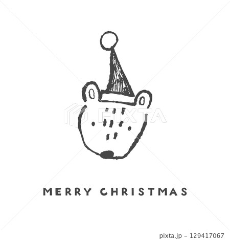 サンタ帽子をかぶったリスの顔。手描きのゆるい線画イラスト。 サンタ帽子をかぶったリスの顔。手描きのゆるい線画イラスト。 129417067