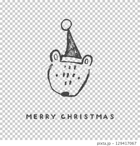 サンタ帽子をかぶったリスの顔。手描きのゆるい線画イラスト。 サンタ帽子をかぶったリスの顔。手描きのゆるい線画イラスト。 129417067