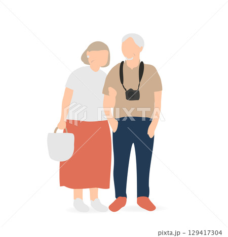 寄り添うシニア夫婦の旅行イラスト 129417304