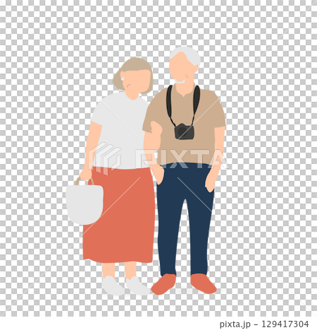 寄り添うシニア夫婦の旅行イラスト 129417304