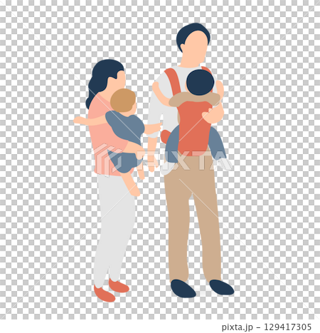 Illustration of a couple holding a baby (parenting infants and toddlers) 129417305