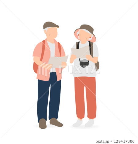 地図を見るシニア夫婦の旅行イラスト 地図を見るシニア夫婦の旅行イラスト 129417306