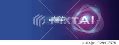Futuristic AI Robot Head with Digital Circuit Background 129417376