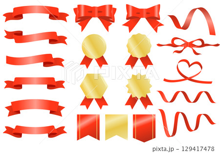 赤い色のリボンとバナーのセット 赤い色のリボンとバナーのセット 129417478