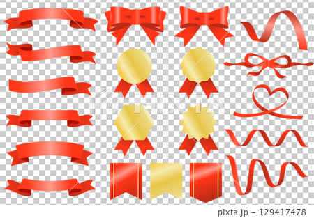 赤い色のリボンとバナーのセット 赤い色のリボンとバナーのセット 129417478