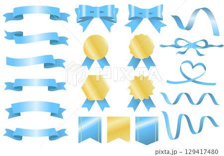 水色のリボンとバナーのセット 129417480