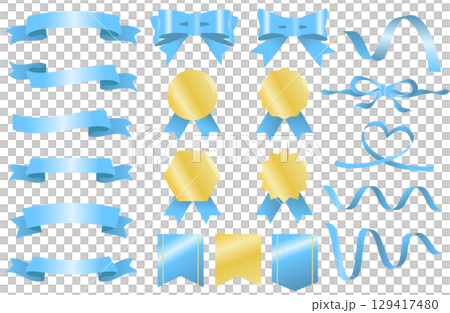 Set of light blue ribbons and banners 129417480
