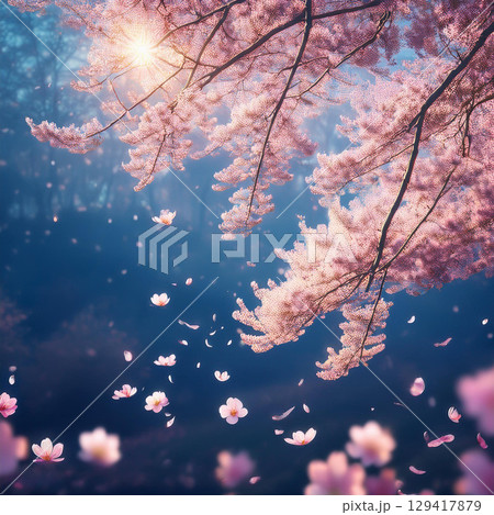 太陽に照らされた桜のイラスト 太陽に照らされた桜のイラスト 129417879