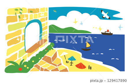 バカンスをイメージさせる建物のイラスト素材 バカンスをイメージさせる建物のイラスト素材 129417890