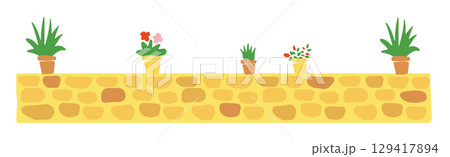 石畳の上に鉢植えの植物が乗っているイラスト 129417894