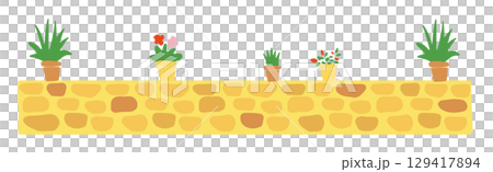 石畳の上に鉢植えの植物が乗っているイラスト 129417894