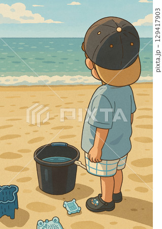 海で遊ぶ子供 129417903