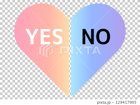 YESとNOの文字のあるグラデーションのハートマークのアイコン 129417905