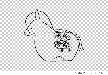 Horse illustration New Year's card material Clay doll Line drawing 129417975
