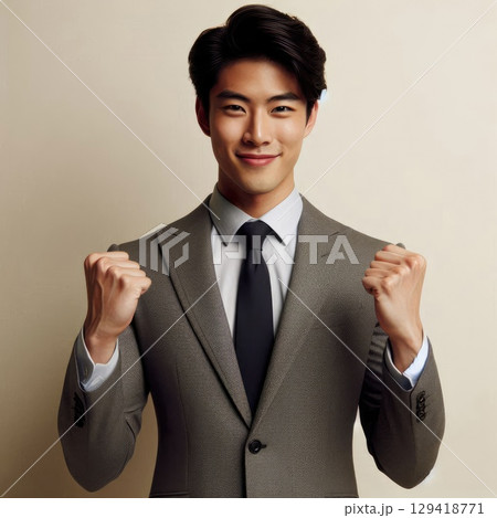 Confident Businessman Celebrating Success with a Winning Smile with Generative AI. 129418771