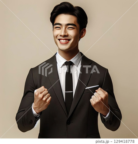 Confident Businessman Celebrating Success with a Winning Smile with Generative AI. 129418778