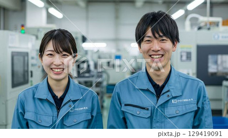 工場で働く製造業の若い男女 工場で働く製造業の若い男女 129419091