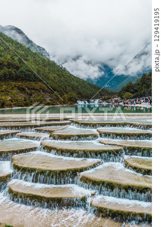Terraced Waterfalls of Blue Moon Valley, Jade Dragon Snow Mountain, Lijiang Terraced Waterfalls of Blue Moon Valley, Jade Dragon Snow Mountain, Lijiang 129419195