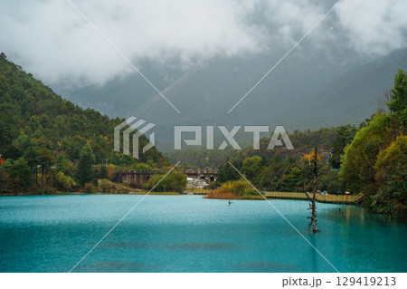 Misty Mountains over Turquoise Lake, Blue Moon Valley, Lijiang Misty Mountains over Turquoise Lake, Blue Moon Valley, Lijiang 129419213