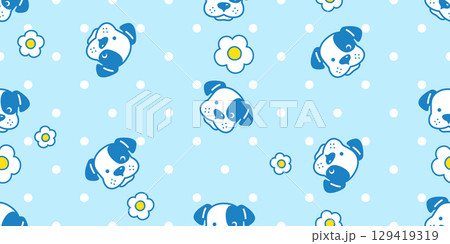 dog seamless pattern flower daisy polka dot puppy vector pet breed cartoon gift wrapping paper repeat wallpaper tile background doodle illustration isolated design 129419319