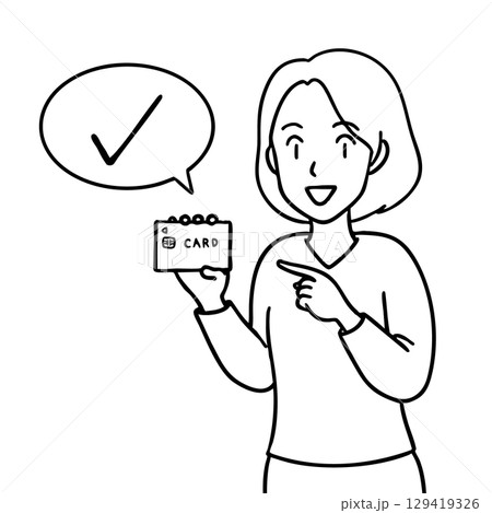 カードで決済をする若い女性の線画イラスト 129419326