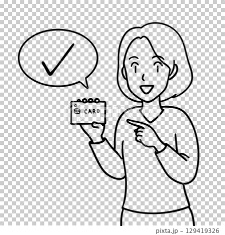 カードで決済をする若い女性の線画イラスト 129419326