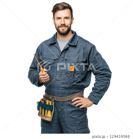 A male electrician holding a screwdriver. AI-generated item 129419568