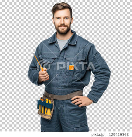 A male electrician holding a screwdriver. AI-generated item 129419568