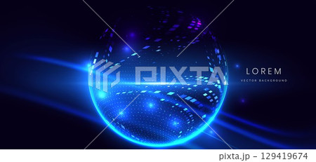 Futuristic glowing blue square pattern on dark blue background. Futuristic glowing blue square pattern on dark blue background. 129419674