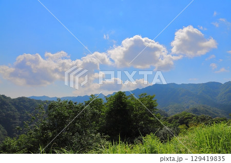 草原　樹木　青空　雲　山地 129419835